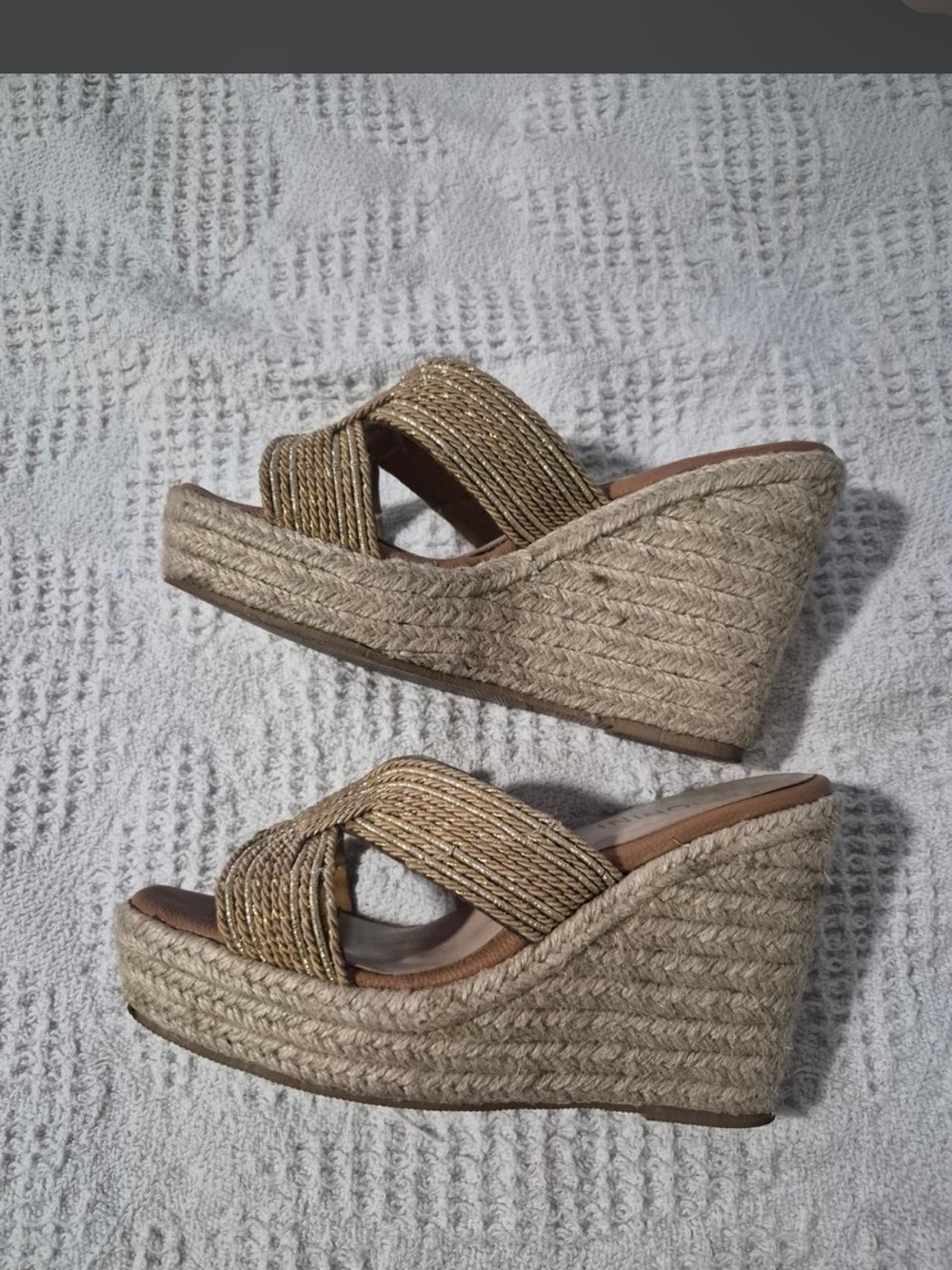 Neutral Braided Espadrille Wedge Sandals in Beige - Women